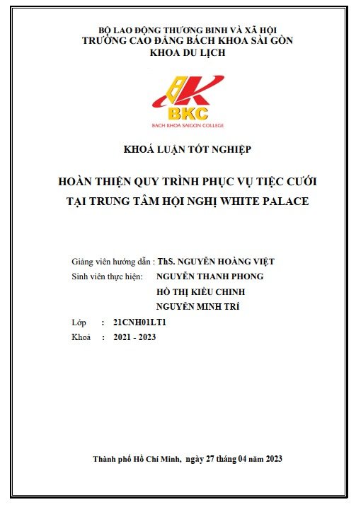 Hoàn thiện quy trình phục vụ tiệc cưới tại trung tâm hội nghị White Palace