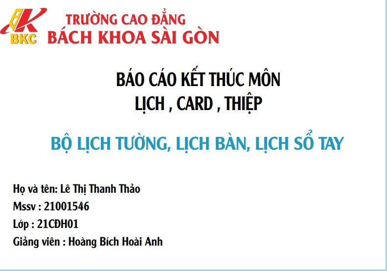 Báo cáo kết thúc môn Lịch, Card, Thiệp: lịch tường, lịch bàn, lịch sổ tay