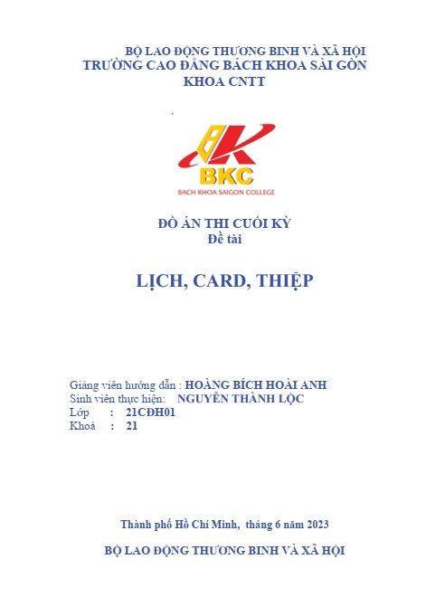 Đồ án thi cuối kỳ đề tài: Lịch, Card, Thiệp