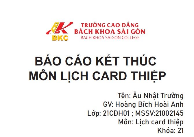 Báo cáo kết thúc môn Lịch, Card, Thiệp