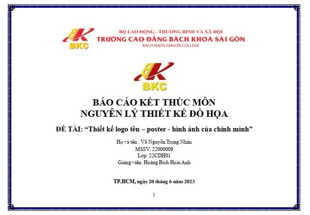 Báo cáo kết thúc môn Nguyên lý thiết kế đồ họa: Thiết kế logo tên - poster của chính mình