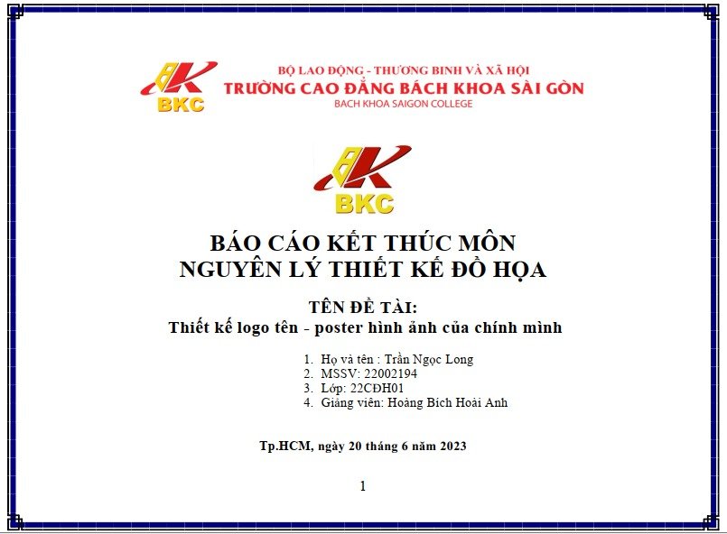 Báo cáo kết thúc môn Nguyên lý thiết kế đồ họa: Thiết kế logo tên - poster của chính mình