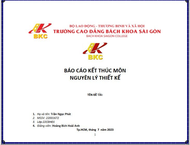 Báo cáo kết thúc môn Nguyên lý thiết kế